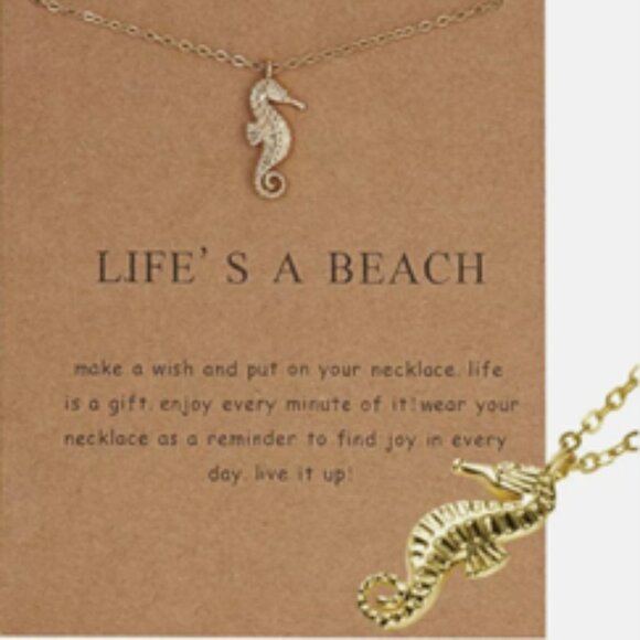 NEW “Life's A Beach” Seahorse Pendant Necklace w/ Quote & Card - Great Gift! - Picture 1 of 2